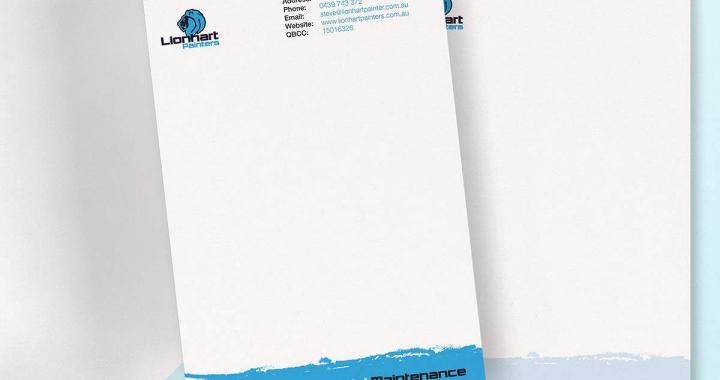 lionhart painters branded letterhead, envelope and business card mockups