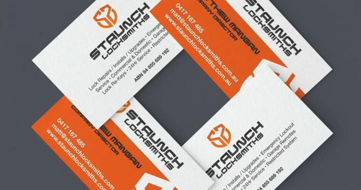 staunch locksmiths branded business cards mockup
