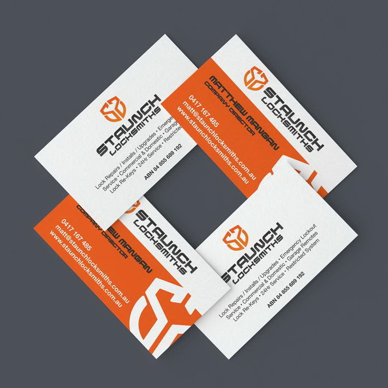 staunch locksmiths branded business cards mockup