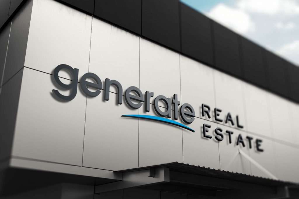 Generate real estate logo mockup on a building