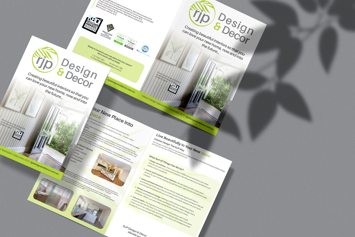 RJP Design and Decor branded brochure mockup